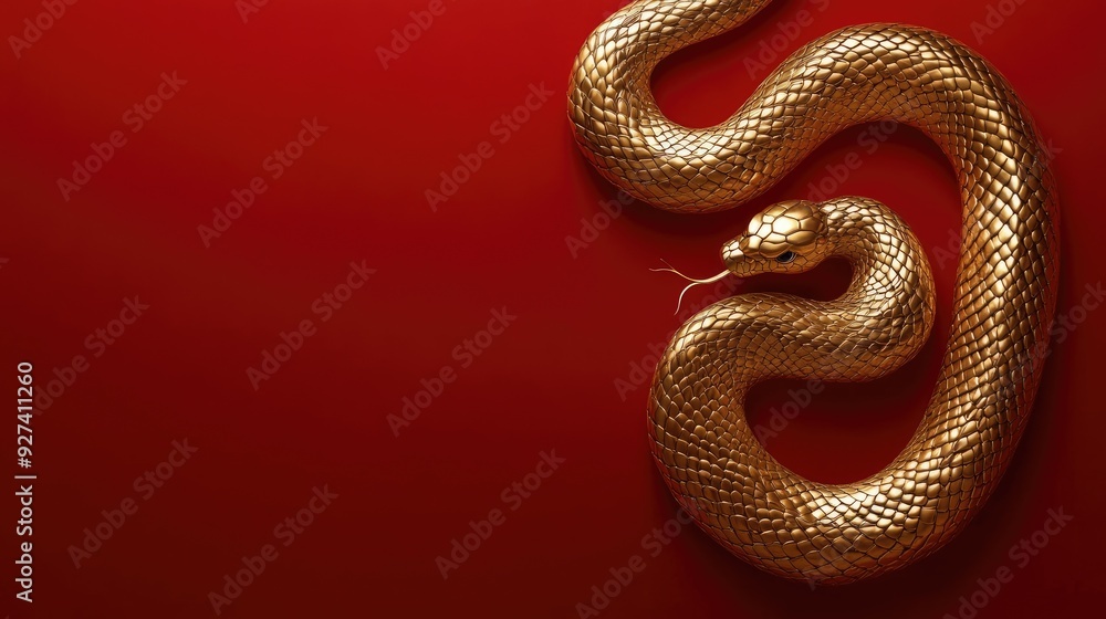 A striking gold snake coiled elegantly on a vibrant red background, symbolizing the Chinese New Year of the Snake 2025. A striking gold snake coiled elegantly on a vibrant red background, symbolizing the Chinese New Year of the Snake 2025.
