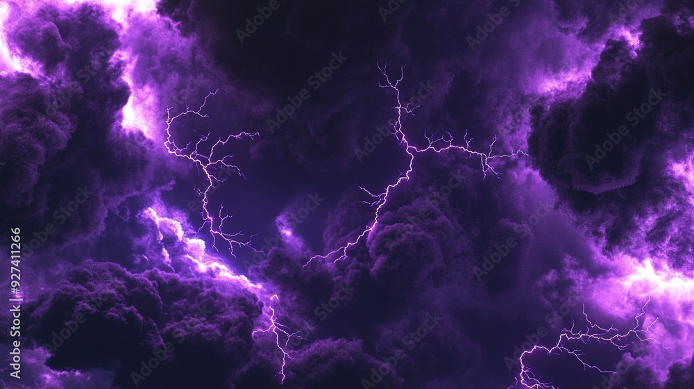 Dark storm clouds illuminated by purple lightning during a nighttime thunderstorm Dark storm clouds illuminated by purple lightning during a nighttime thunderstorm