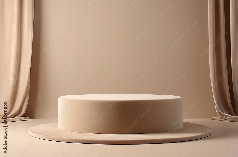 Smooth beige podium with soft velvet accents, placed on a warm, neutral background, elegant and cozy setting suits beauty or luxury product presentations. Made with generative AI technology Smooth beige podium with soft velvet accents, placed on a warm, neutral background, elegant and cozy setting suits beauty or luxury product presentations. Made with generative AI technology