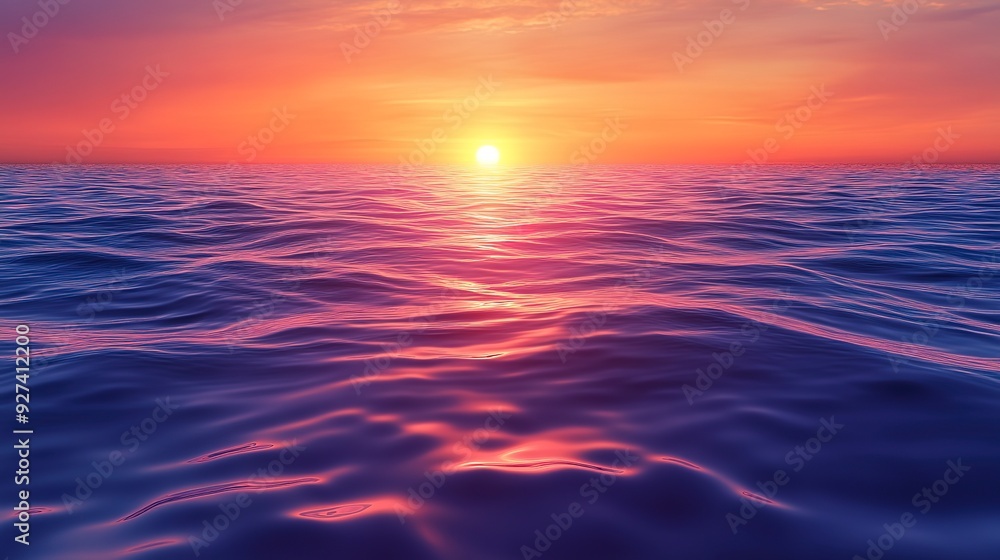 Obraz premium a vibrant ocean scene at sunset capturing the warm glow of the sun over the rippling water and the gentle transition from day to night