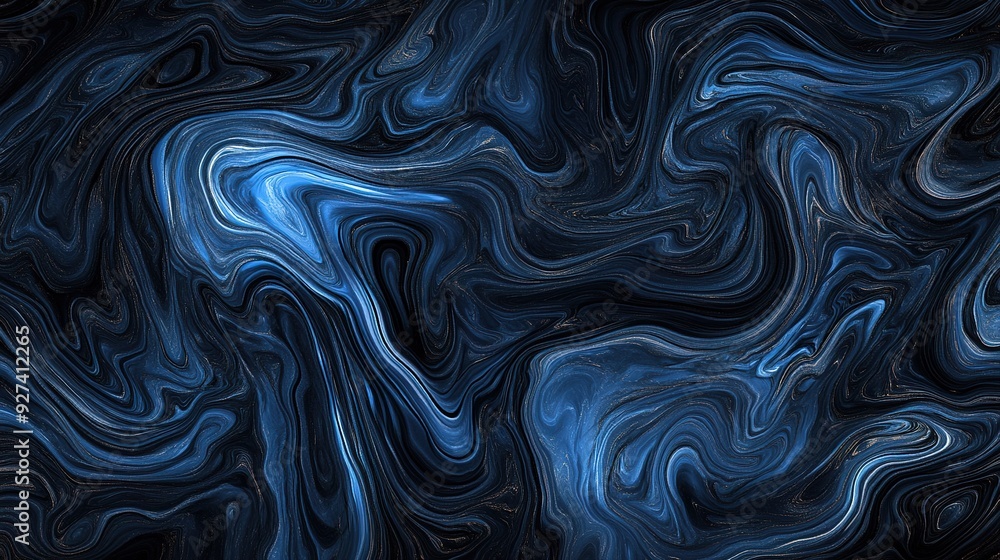 Obraz premium Abstract swirling blue patterns on a dark background creating a dynamic visual effect