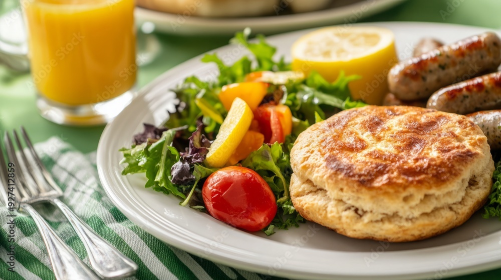 Fresh Start: A Health-Conscious Breakfast Spread on a White Plate, Captured in High Resolution with Studio Lighting Fresh Start: A Health-Conscious Breakfast Spread on a White Plate, Captured in High Resolution with Studio Lighting