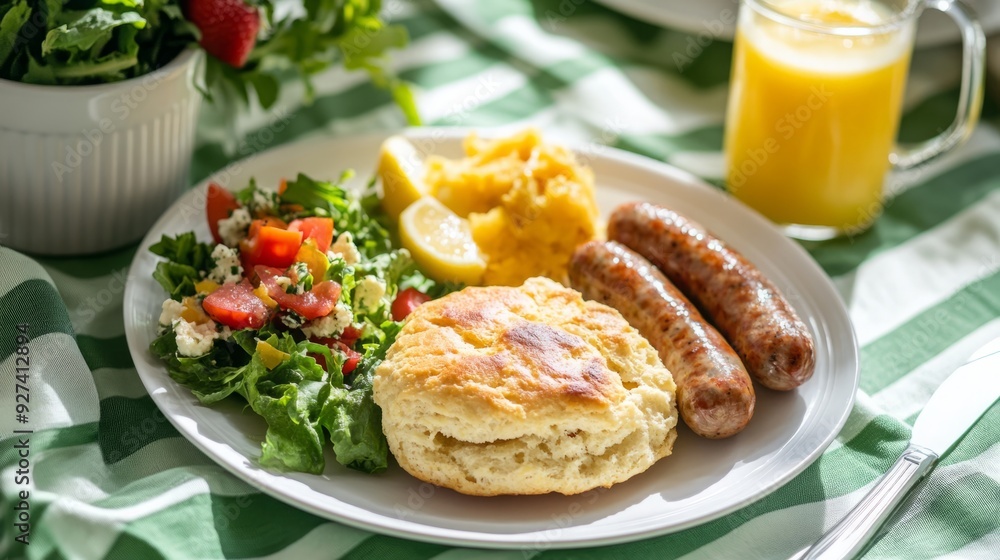 Fresh Start: A Health-Conscious Breakfast Spread on a White Plate, Captured in High Resolution with Studio Lighting Fresh Start: A Health-Conscious Breakfast Spread on a White Plate, Captured in High Resolution with Studio Lighting