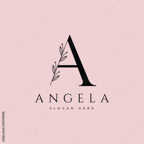 letter a with flower minimalist concept logo design vector