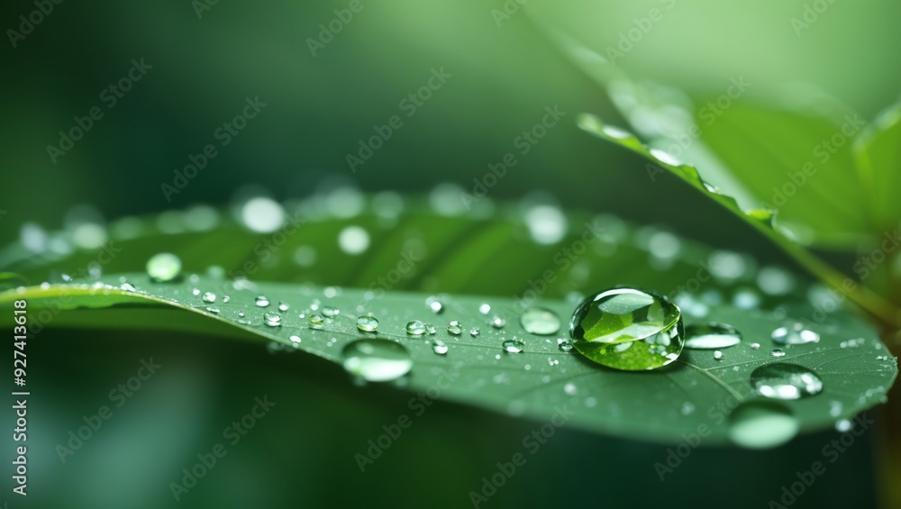 a green leaf with water droplets on it. a green leaf with water droplets on it.