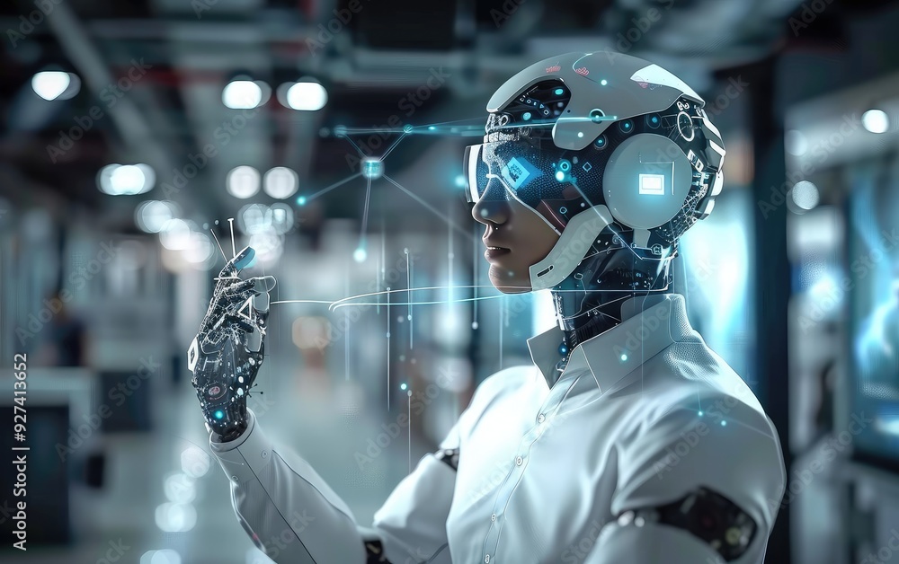 Fototapeta premium Man using Artificial Intelligence Technology Futuristic 4K Image AI Generated 