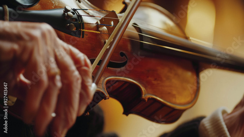 Close-Up of Elderly Hands Playing Violin During Performance