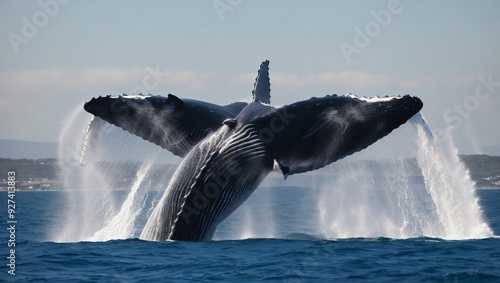 f a humpback whale tail slapping the water. photo