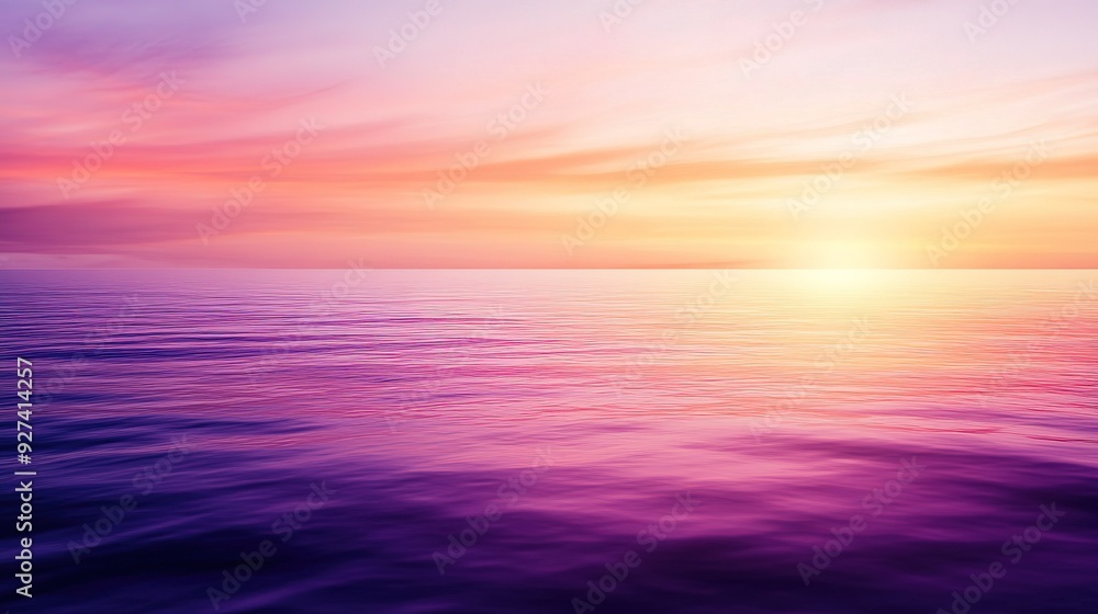 Calm ocean at sunset with vibrant purple and orange sky over still waters Calm ocean at sunset with vibrant purple and orange sky over still waters