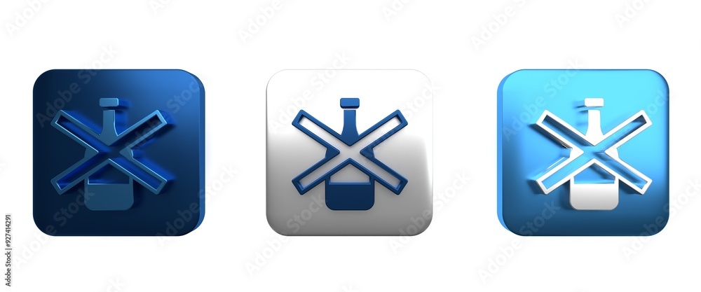 Colorful No alcohol icon isolated on white background. Prohibiting alcohol beverages. Forbidden symbol with beer bottle glass. Square button. 3D render illustration Colorful No alcohol icon isolated on white background. Prohibiting alcohol beverages. Forbidden symbol with beer bottle glass. Square button. 3D render illustration
