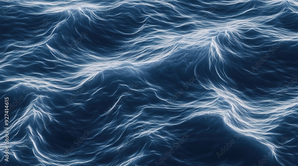 Obraz premium Gentle waves create a serene pattern on the ocean's surface at dusk, reflecting soft light and movement