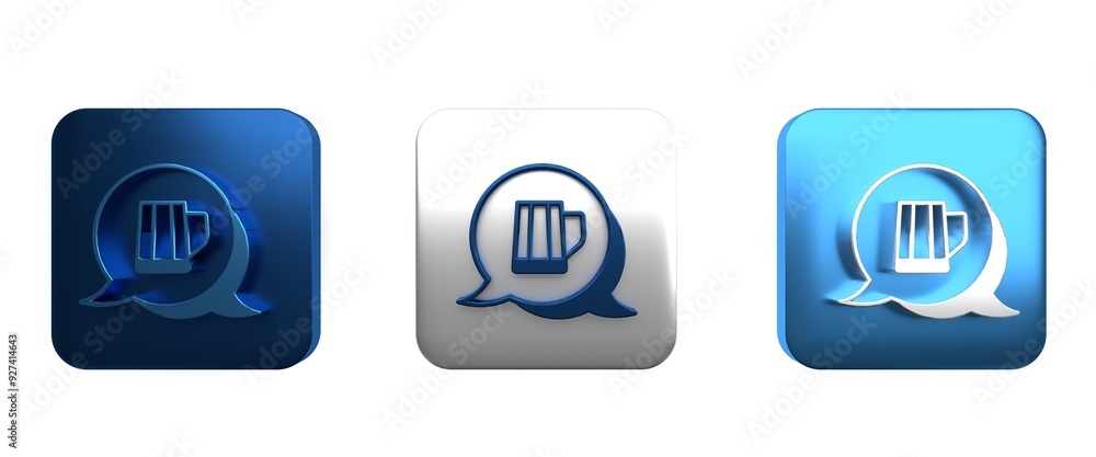 Colorful Wooden beer mug icon isolated on white background. Square button. 3D render illustration Colorful Wooden beer mug icon isolated on white background. Square button. 3D render illustration