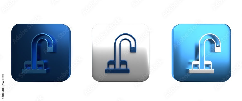 Colorful Water tap icon isolated on white background. Square button. 3D render illustration Colorful Water tap icon isolated on white background. Square button. 3D render illustration
