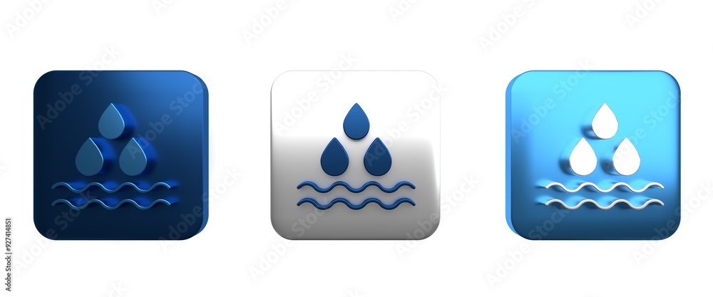Colorful Water drop icon isolated on white background. Square button. 3D render illustration Colorful Water drop icon isolated on white background. Square button. 3D render illustration