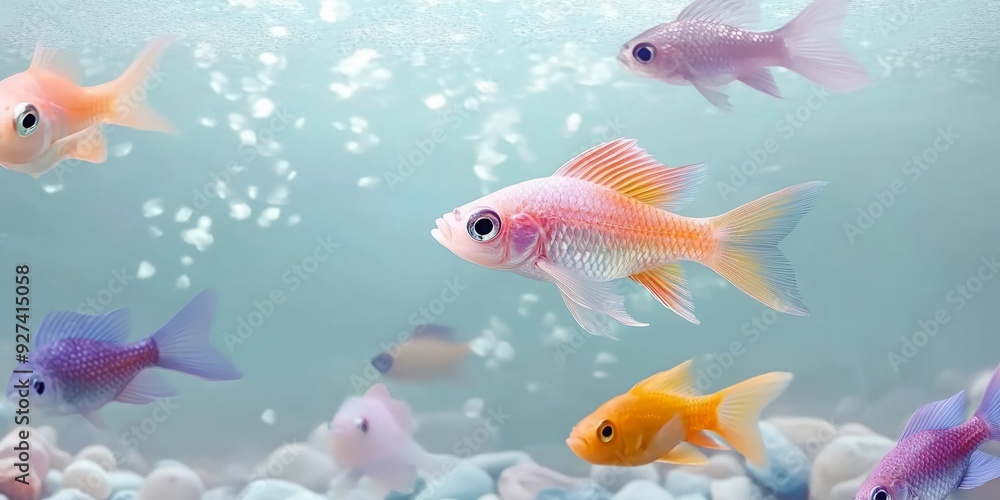 Naklejka premium Spectrum Under the Waves: A Minimalist Mobile Wallpaper of Colorful Fish in Harmony