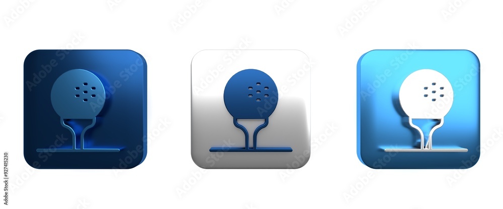 Colorful Golf ball on tee icon isolated on white background. Square button. 3D render illustration Colorful Golf ball on tee icon isolated on white background. Square button. 3D render illustration