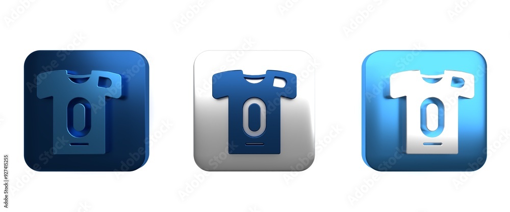 Colorful Football jersey and t-shirt icon isolated on white background. Square button. 3D render illustration Colorful Football jersey and t-shirt icon isolated on white background. Square button. 3D render illustration