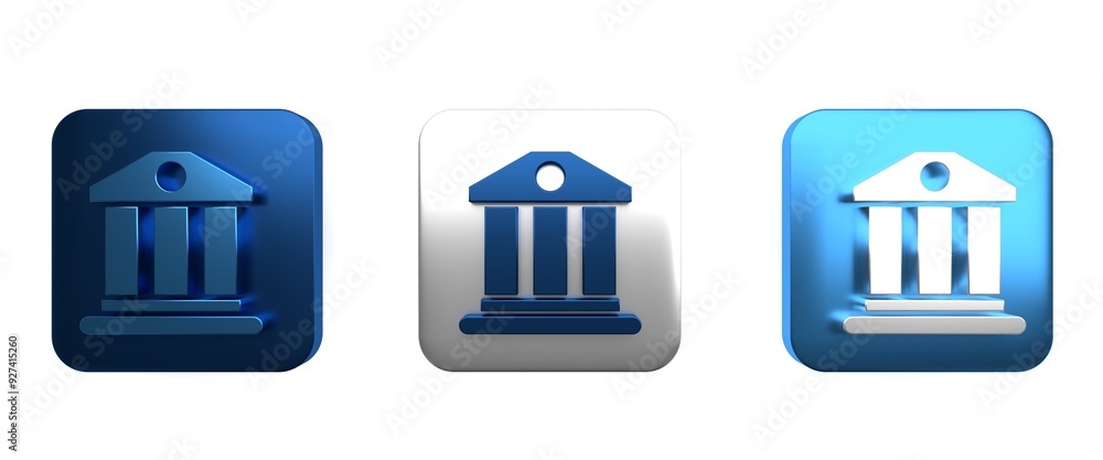 Colorful Bank building icon isolated on white background. Square button. 3D render illustration Colorful Bank building icon isolated on white background. Square button. 3D render illustration