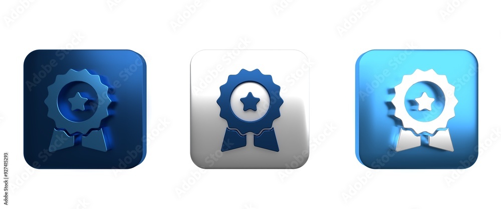 Colorful Medal with star icon isolated on white background. Winner symbol. Square button. 3D render illustration Colorful Medal with star icon isolated on white background. Winner symbol. Square button. 3D render illustration
