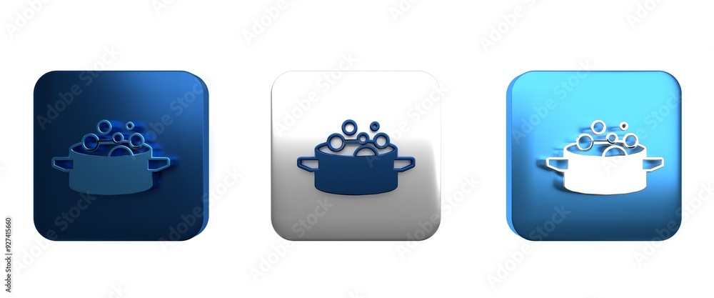 Colorful Cooking pot icon isolated on white background. Boil or stew food symbol. Square button. 3D render illustration Colorful Cooking pot icon isolated on white background. Boil or stew food symbol. Square button. 3D render illustration