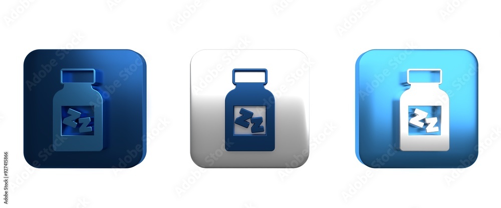 Colorful Sleeping pill icon isolated on white background. Square button. 3D render illustration Colorful Sleeping pill icon isolated on white background. Square button. 3D render illustration