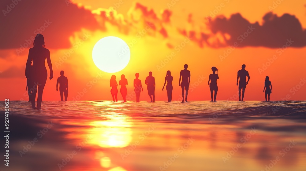 Fototapeta premium sunset with people