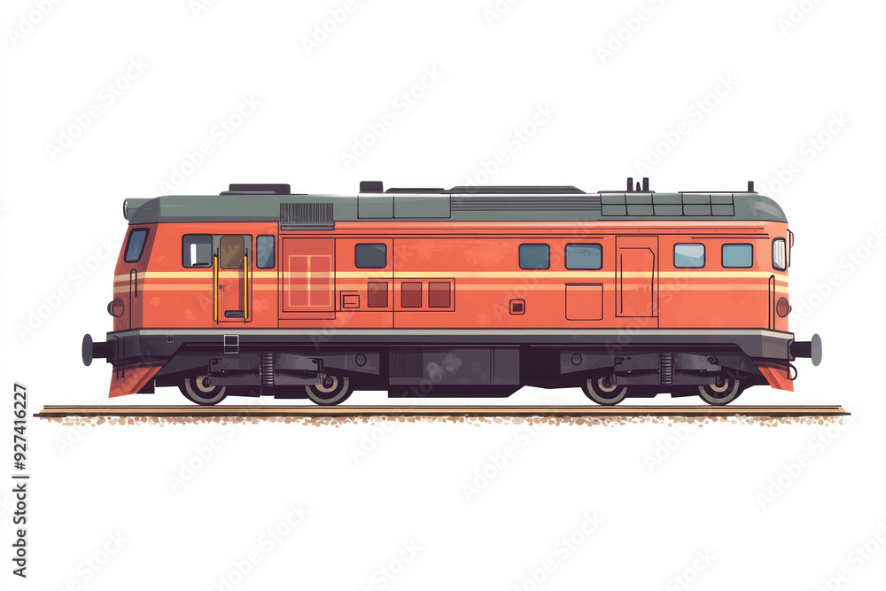 Illustration of Orange Train Locomotive on White Background