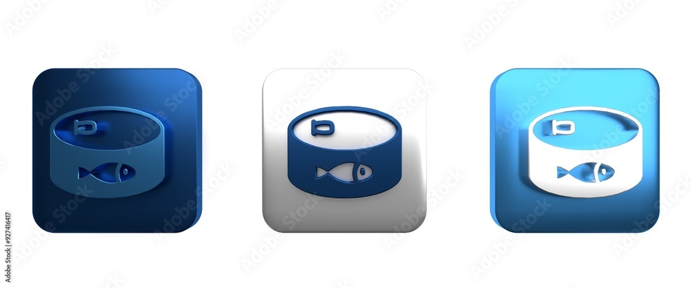 Colorful Canned fish icon isolated on white background. Square button. 3D render illustration Colorful Canned fish icon isolated on white background. Square button. 3D render illustration