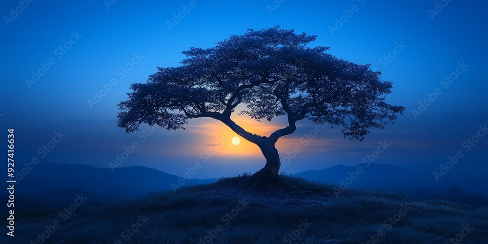 Serenity Under the Stars: A Minimalist Image of Nature's Night with the Moon's Soft Glow Serenity Under the Stars: A Minimalist Image of Nature's Night with the Moon's Soft Glow