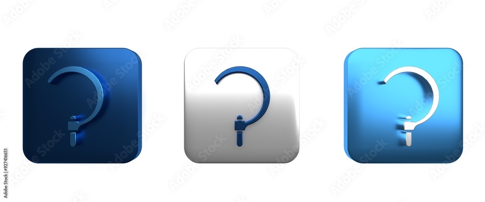 Colorful Sickle icon isolated on white background. Reaping hook sign. Square button. 3D render illustration Colorful Sickle icon isolated on white background. Reaping hook sign. Square button. 3D render illustration