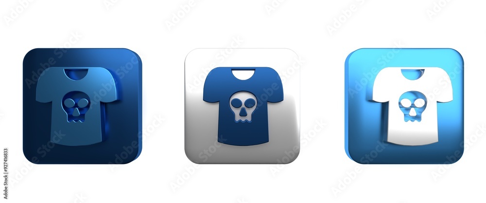 Colorful Shirt with skull icon isolated on white background. Happy Halloween party. Square button. 3D render illustration Colorful Shirt with skull icon isolated on white background. Happy Halloween party. Square button. 3D render illustration