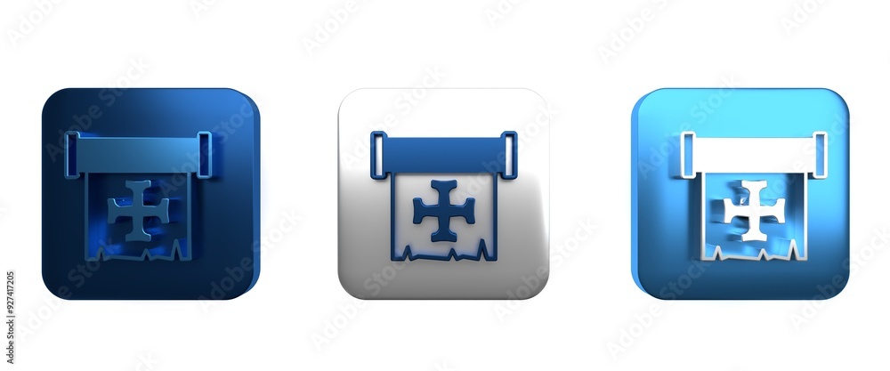 Colorful Crusade icon isolated on white background. Square button. 3D render illustration Colorful Crusade icon isolated on white background. Square button. 3D render illustration