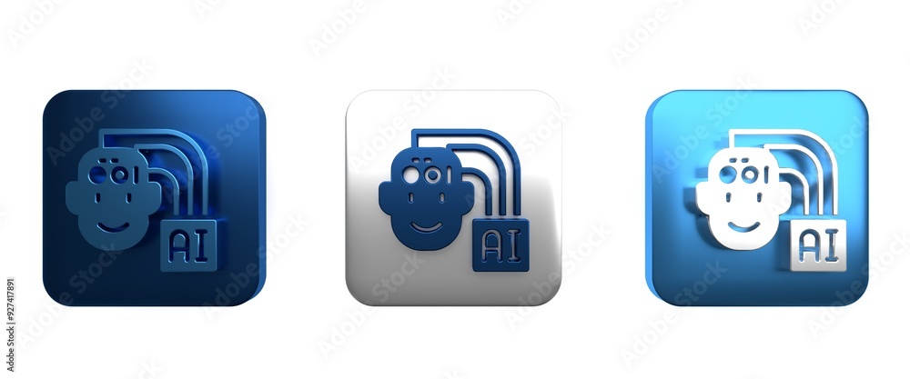 Colorful Humanoid robot icon isolated on white background. Artificial intelligence, machine learning, cloud computing. Square button. 3D render illustration