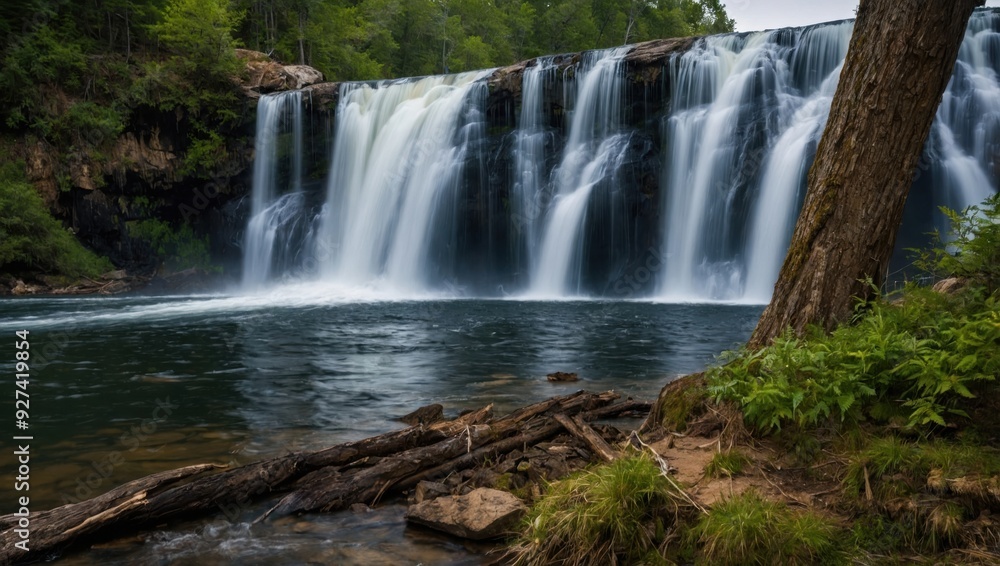 a waterfall that falls into the lake a waterfall that falls into the lake
