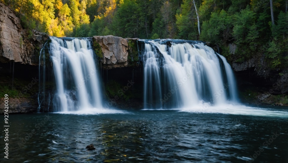 Obraz premium a waterfall that falls into the lake