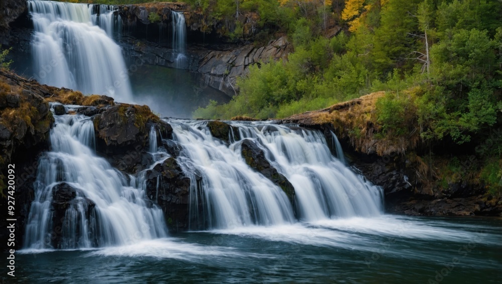 a waterfall that falls into the lake a waterfall that falls into the lake