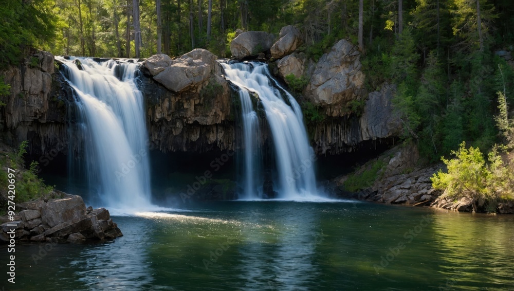 Obraz premium a waterfall that falls into the lake