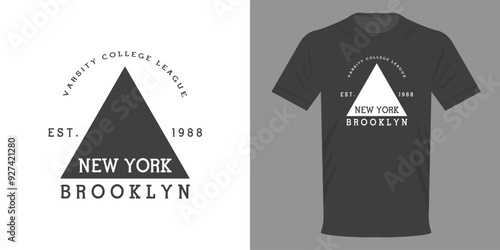 ector illustration. T-shirt BROOKLYN NEW YORK. VARITY COLLEGE LEAGUE. Fashionable t-shirt design in minimalist style. Highest quality streetwear