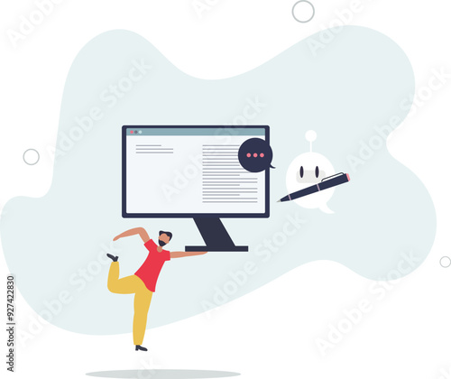 AI or artificial intelligence automatic story blog posts .Robotic writing news publish and article creation.flat design with people.