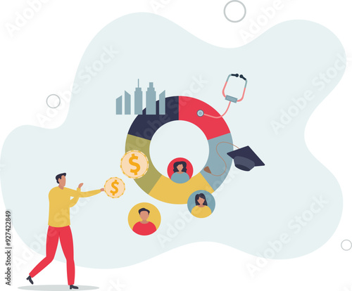 Social determinants of health and medical wellness .Factors that affects life expectancy, healthcare and life quality .flat design with people.