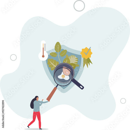 Food safety, infection disease prevention management.Hygiene control and nutrition quality certification process.flat design with people.