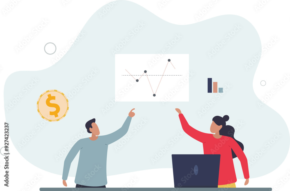 Company financial data calculation with statistics graph and diagram.flat design with people. Company financial data calculation with statistics graph and diagram.flat design with people.