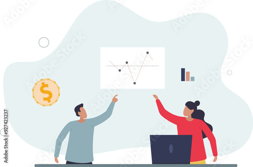 Company financial data calculation with statistics graph and diagram.flat design with people.