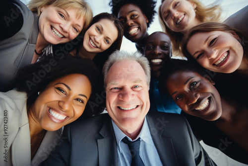 Portrait of a group of cheerful young business people with their employer