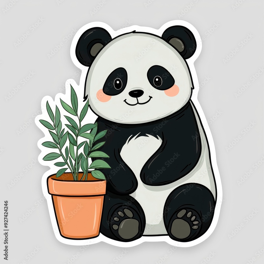Cute Cartoon Panda Holding a Potted Plant Cute Cartoon Panda Holding a Potted Plant
