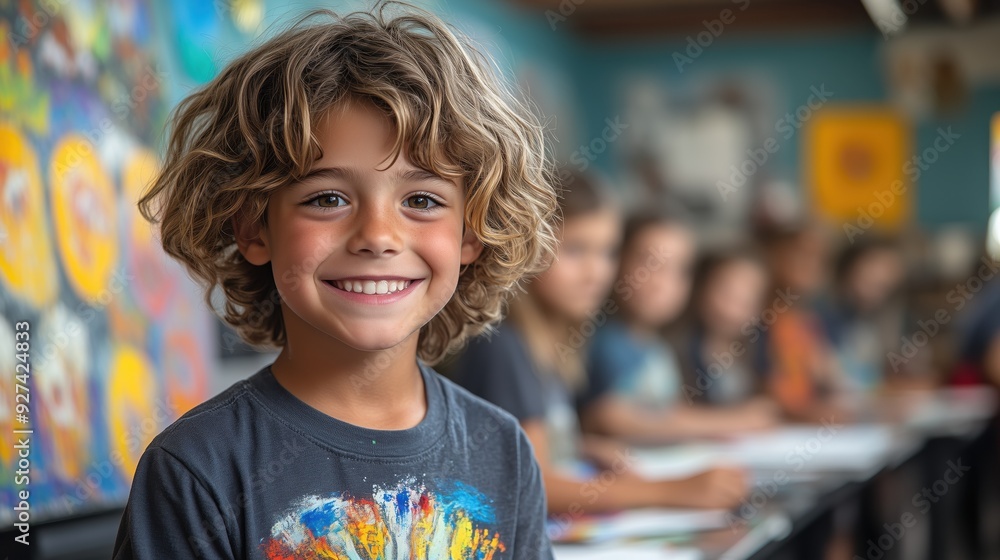 Smiling Boy in Art Class at School Smiling Boy in Art Class at School
