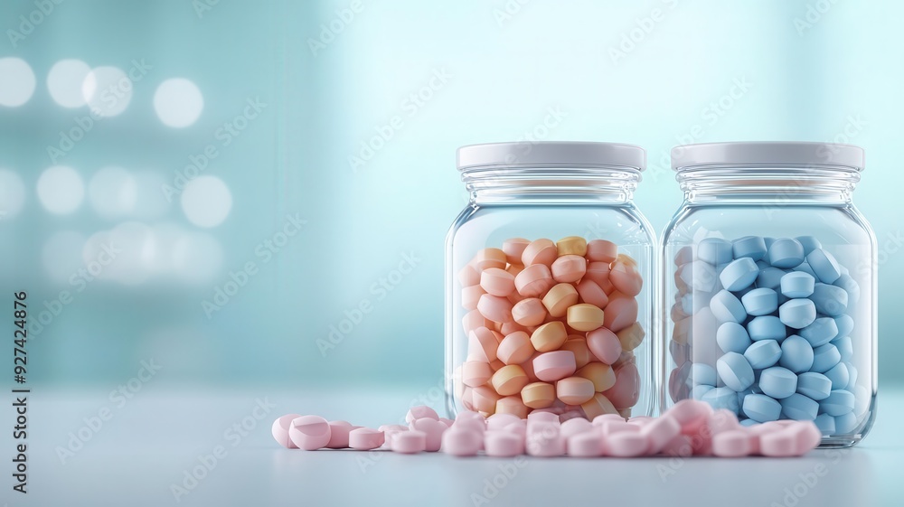 Synthetic polymer beads on a laboratory table, chemical substance, raw material for synthetic products Synthetic polymer beads on a laboratory table, chemical substance, raw material for synthetic products