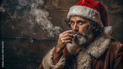 Bad Santa Claus smoking the cigarette 