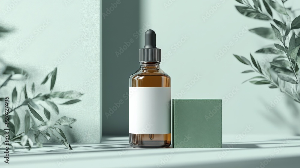 Mockup of Organic Serum Bottle in Green Setting Mockup of Organic Serum Bottle in Green Setting