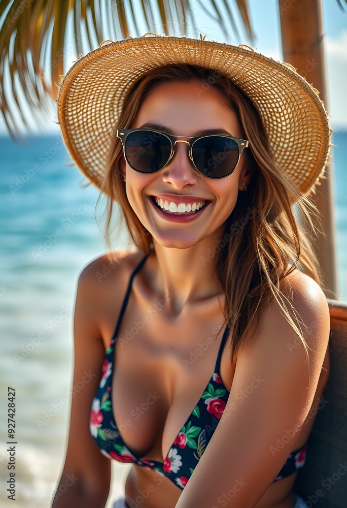 Isolated Portrait of a Cheerful Young Woman in a Fashionable Bikini Enjoying a Sunny Beach Vacation Isolated Portrait of a Cheerful Young Woman in a Fashionable Bikini Enjoying a Sunny Beach Vacation